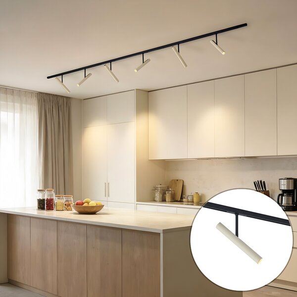 Nowoczesny system szynowy czarny z 6 beżowymi reflektorami 1-fazowymi - Slimline Avery