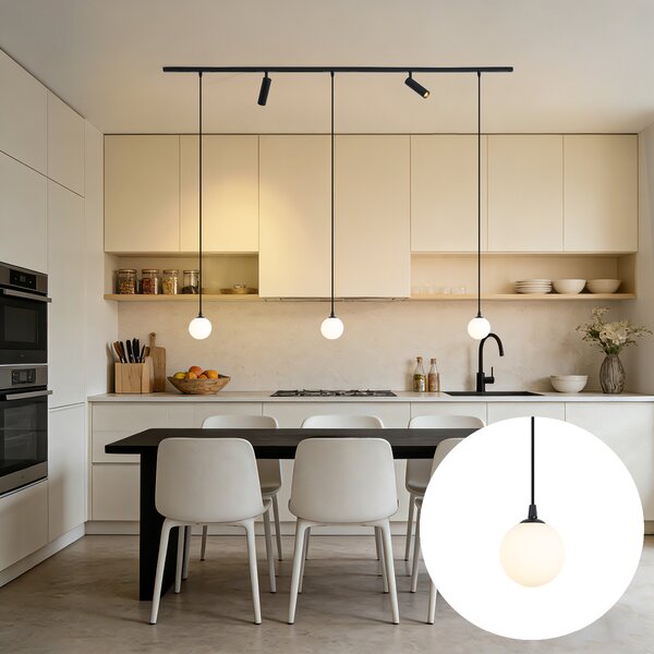 Nowoczesny system szynowy czarny z 2 reflektorami i 3 lampami wiszącymi 1-fazowy - Slimline Uzzy Eira