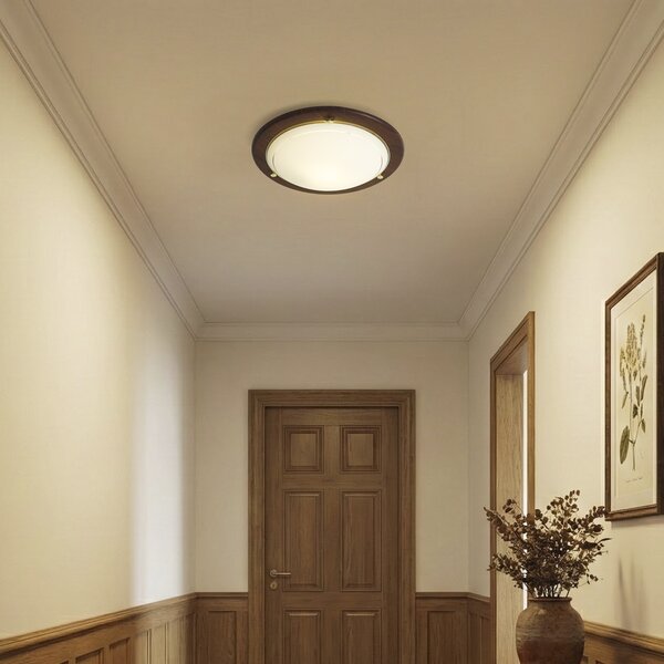 Klasyczna lampa sufitowa z drewna orzechowego z białym szkłem - Mesiac