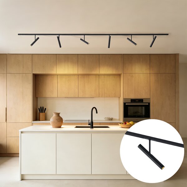 Nowoczesny system szynowy czarny z 6 reflektorami czarnymi 1-fazowy - Slimline Avery