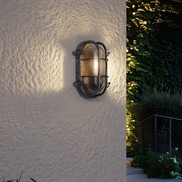 Lampa Ścienna Zewnętrzna Srebrna Owalna IP44 - Noutica