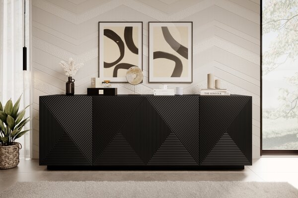 Komoda Asha 200 cm czterodrzwiowa - czarny mat