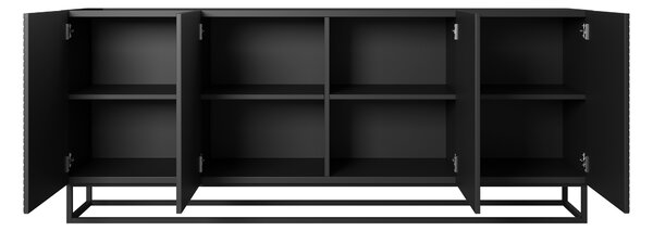 Komoda Asha 200 cm czterodrzwiowa - czarny mat / czarny stelaż