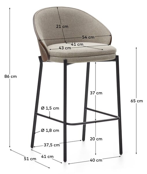 Brązowo-beżowy hoker (wysokość siedziska 65 cm) Eamy – Kave Home