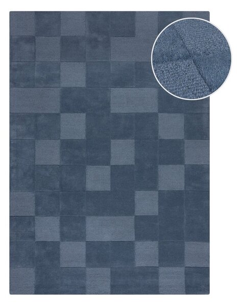 Ciemnoniebieski wełniany dywan tkany ręcznie 120x170 cm Checkerboard – Flair Rugs