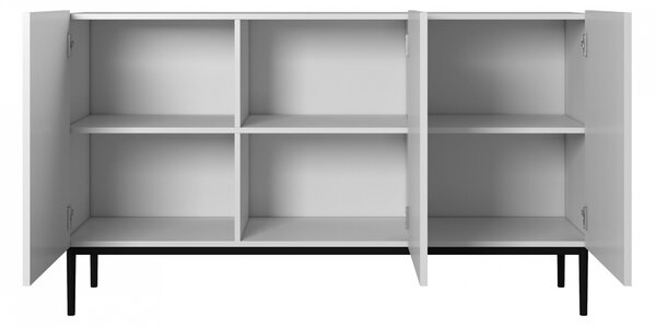 Komoda Nicole 150 cm trzydrzwiowa z ryflowanym frontem - biały mat / czarne nóżki
