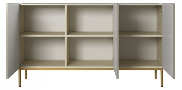 Komoda Nicole 150 cm trzydrzwiowa z ryflowanym frontem - kaszmir / złote nóżki