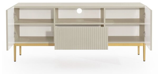 Szafka RTV Nicole 150 cm z szufladą i wnęką - kaszmir / złote nóżki