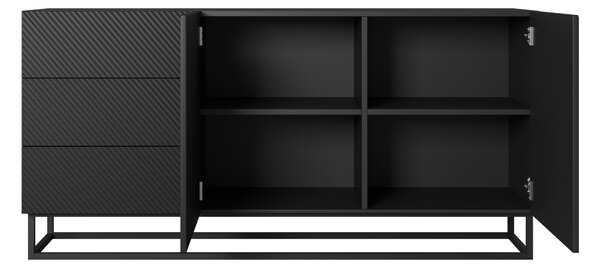 Komoda Asha 167 cm dwudrzwiowa z szufladami - czarny mat / czarny stelaż