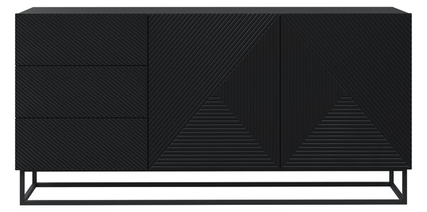 Komoda Asha 167 cm dwudrzwiowa z szufladami - czarny mat / czarny stelaż