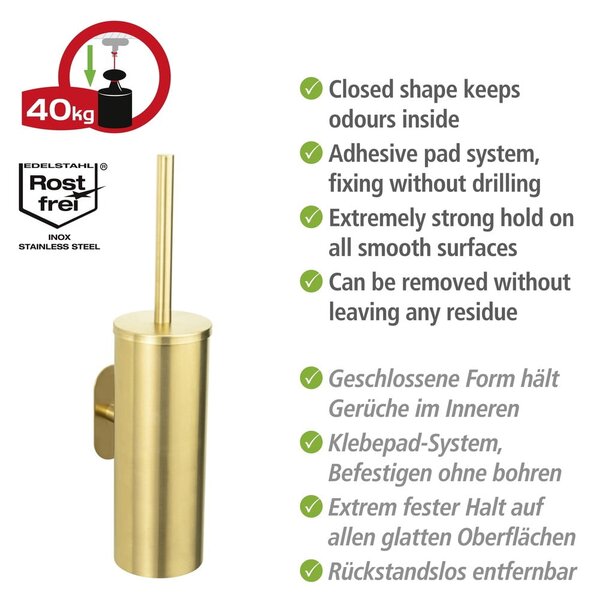 Złota samoprzylepna szczotka do WC ze stali nierdzewnej Orea Gold – Wenko