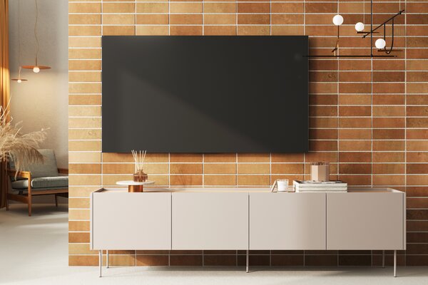Szafka RTV Desin na metalowych nogach 220 cm - kaszmir / dąb nagano