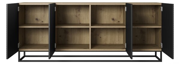 Komoda Asha 200 cm czterodrzwiowa - artisan / czarny mat / czarny stelaż