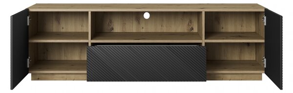 Szafka RTV Asha 167 cm z szufladą i wnęką - artisan / czarny mat
