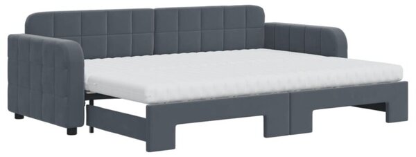 Sofa rozsuwana z materacami, ciemnoszara, 80x200 cm, aksamit