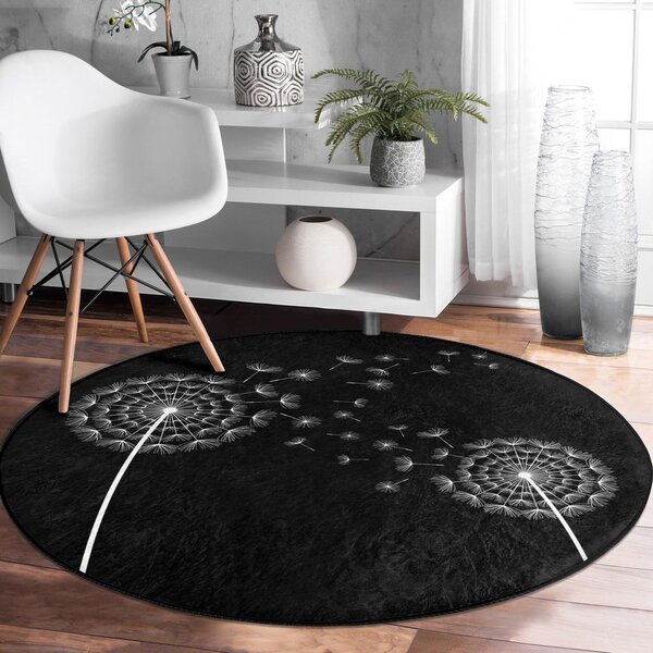 Czarny okrągły dywan odpowiedni do prania i robotów sprzątających ø 80 cm Comfort – Mila Home