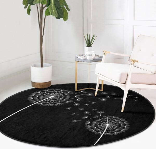 Czarny okrągły dywan odpowiedni do prania i robotów sprzątających ø 80 cm Comfort – Mila Home