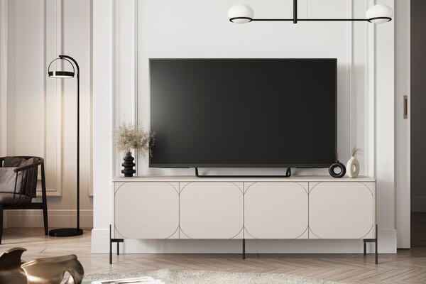 Szafka RTV Sonatia 200 cm czterodrzwiowa na metalowych nogach - kaszmir