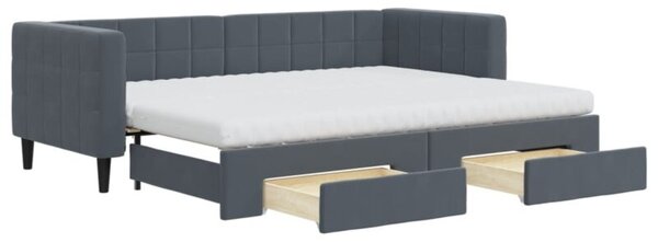 Sofa rozsuwana z szufladami, ciemnoszara, 80x200 cm, aksamit