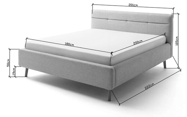 Szaroniebieskie tapicerowane łóżko dwuosobowe ze schowkiem ze stelażem 180x200 cm Lotte – Meise Möbel