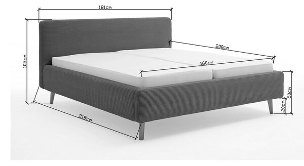 Antracytowe tapicerowane łóżko dwuosobowe ze schowkiem ze stelażem 160x200 cm Mattis – Meise Möbel
