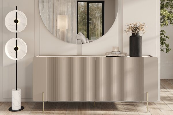 Komoda Malmi 200 cm czterodrzwiowa - kaszmir / crema bianca / złote nóżki