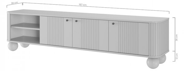 Szafka RTV Vesper 187 cm trzydrzwiowa - kaszmir / złote uchwyty / nogi kule