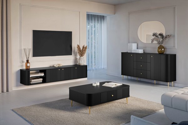 Szafka RTV wisząca Vesper 187 cm trzydrzwiowa - czarny / złote uchwyty