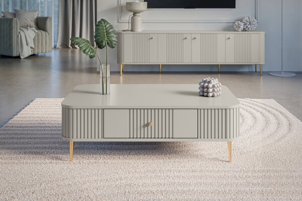 Stolik kawowy Vesper 103x60 cm z szufladą - kaszmir / złote nogi
