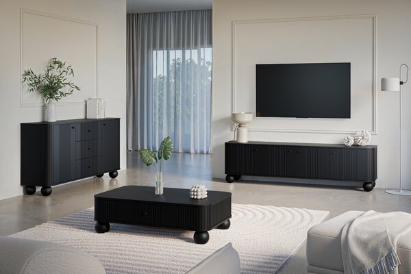 Szafka RTV Vesper 4D 187 cm - czarny / czarne uchwyty / nogi kule