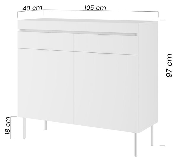 Komoda dwudrzwiowa Sentia 105 cm z dwoma szufladami - kaszmir / złoty