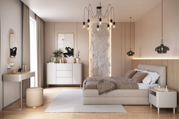 Komoda Elivo 150 cm z szufladami na nóżkach - kaszmir / dąb olejowany
