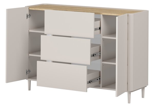 Komoda Elivo 150 cm z szufladami na nóżkach - kaszmir / dąb olejowany
