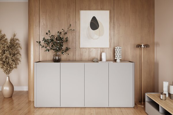 Komoda Elivo 200 cm czterodrzwiowa - kaszmir / dąb olejowany