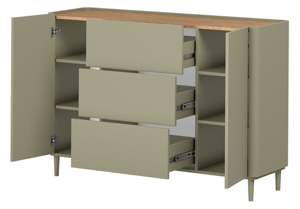 Komoda Elivo 150 cm z szufladami na nóżkach - eukaliptus / dąb baltic dune
