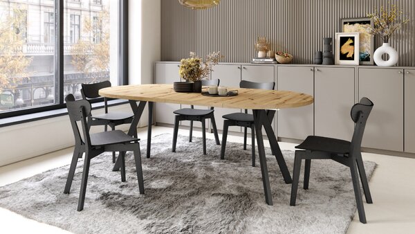 ALMO Dąb Artisan/nogi czarne - OKRĄGŁY STÓŁ ROZKŁADANY Z NOGAMI Y LOFTOWY/INDUSTRIALNY DO SALONU/JADALNI