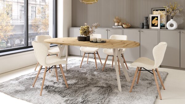 ALMO Dąb Artisan/nogi beżowe - OKRĄGŁY STÓŁ ROZKŁADANY Z NOGAMI Y LOFTOWY/INDUSTRIALNY DO SALONU/JADALNI