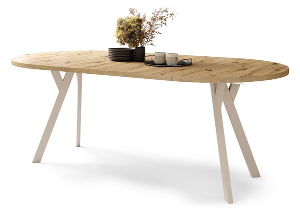 ALMO Dąb Artisan/nogi beżowe - OKRĄGŁY STÓŁ ROZKŁADANY Z NOGAMI Y LOFTOWY/INDUSTRIALNY DO SALONU/JADALNI