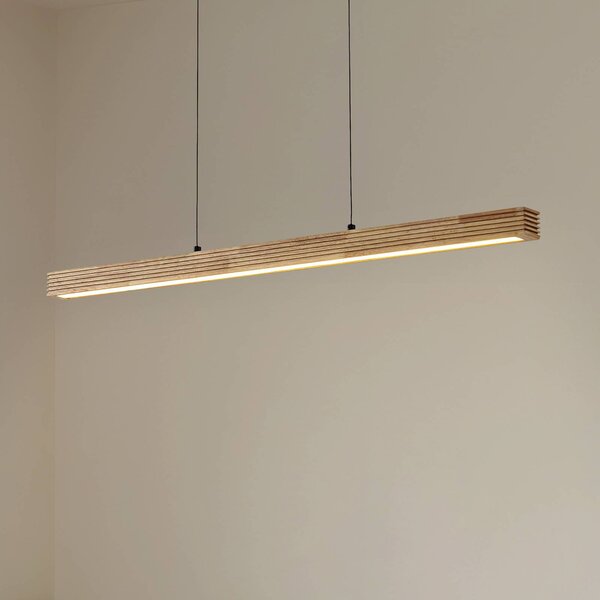 Lampa wisząca Emara Lucande, możliwość ściemniania, jasne drewno, salon / jadalnia, drewno, design