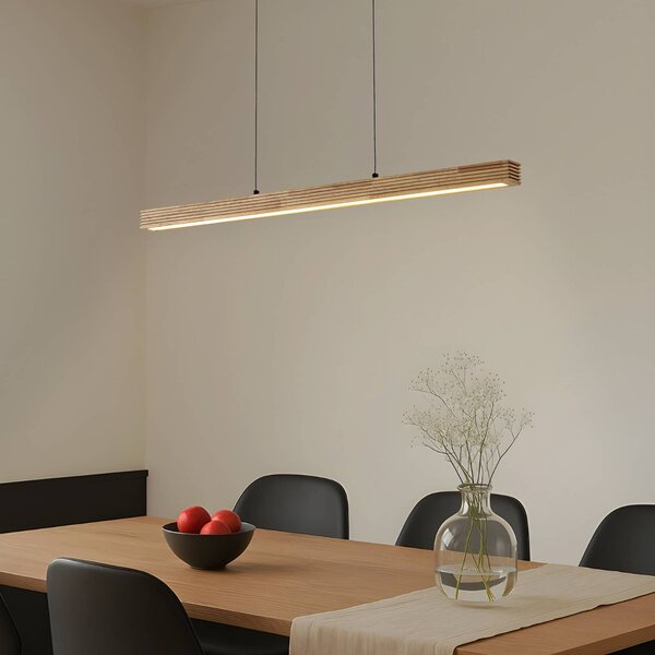Lampa wisząca Emara Lucande, możliwość ściemniania, jasne drewno, salon / jadalnia, drewno, design