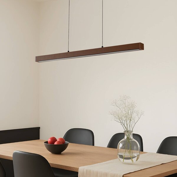 Lampa wisząca Emara Lucande, możliwość ściemniania, ciemne drewno, salon / jadalnia, drewno, design