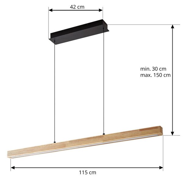 Lampa wisząca Emara Lucande, możliwość ściemniania, jasne drewno, salon / jadalnia, drewno, design