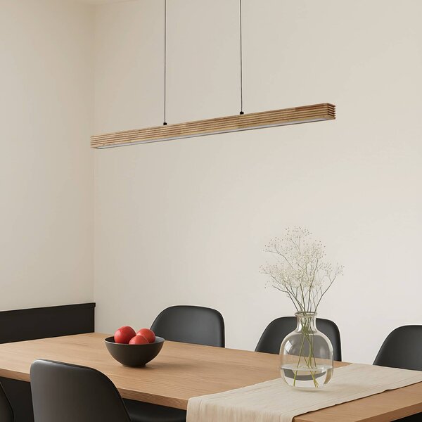 Lampa wisząca Emara Lucande, możliwość ściemniania, jasne drewno, salon / jadalnia, drewno, design