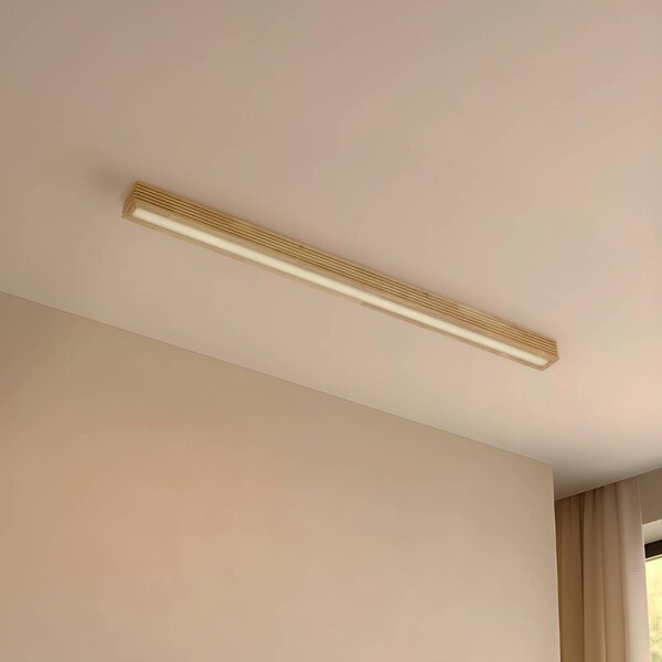 Lampa sufitowa Emara Lucande, możliwość ściemniania, jasne drewno, salon / jadalnia, drewno, design