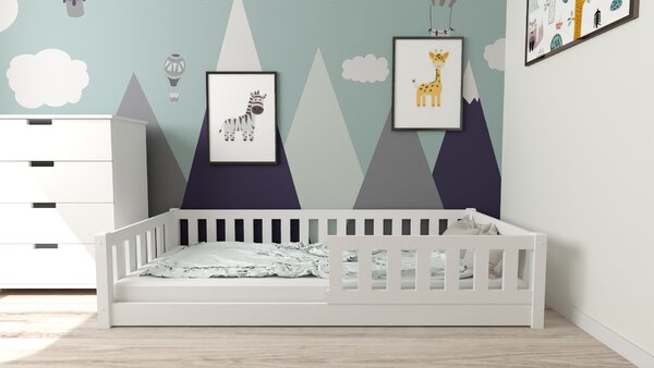 Dziecięce łóżko Montessori PINELO 90 x 200 cm, białe Stelaż: Ze stelażem listwowym rolowanym elastycznym, Materac: Bez materaca
