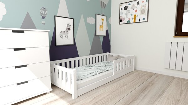 Dziecięce łóżko Montessori PINELO 90 x 200 cm, białe Stelaż: Ze stelażem listwowym rolowanym elastycznym, Materac: Bez materaca
