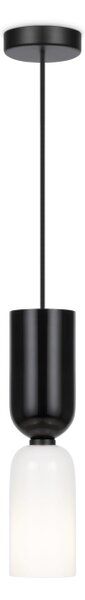 Czarna smukła lampa wisząca z białym szklanym kloszem Maytoni MOD177PL-01B Memory E14 8cm