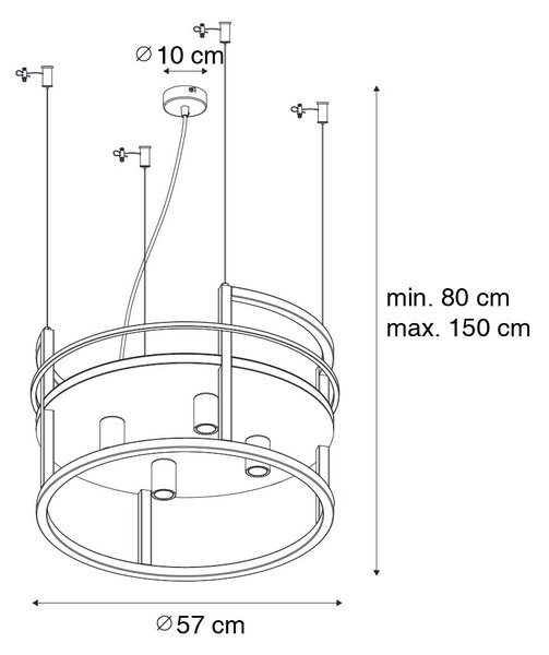 Industrialna lampa wisząca czarna z półką okrągłą 4-światłowa - Cage Rack