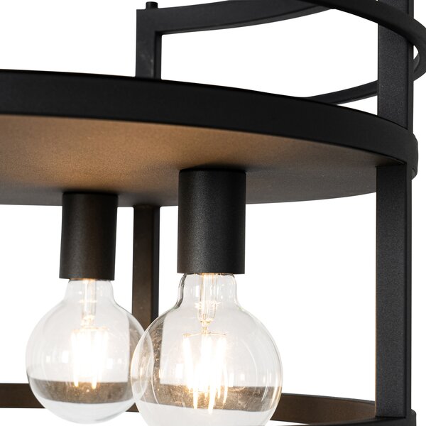 Industrialna lampa wisząca czarna z półką okrągłą 4-światłowa - Cage Rack