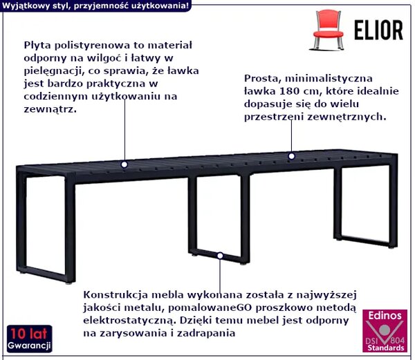 Czarna ławka ogrodowa 180 cm N2-E73